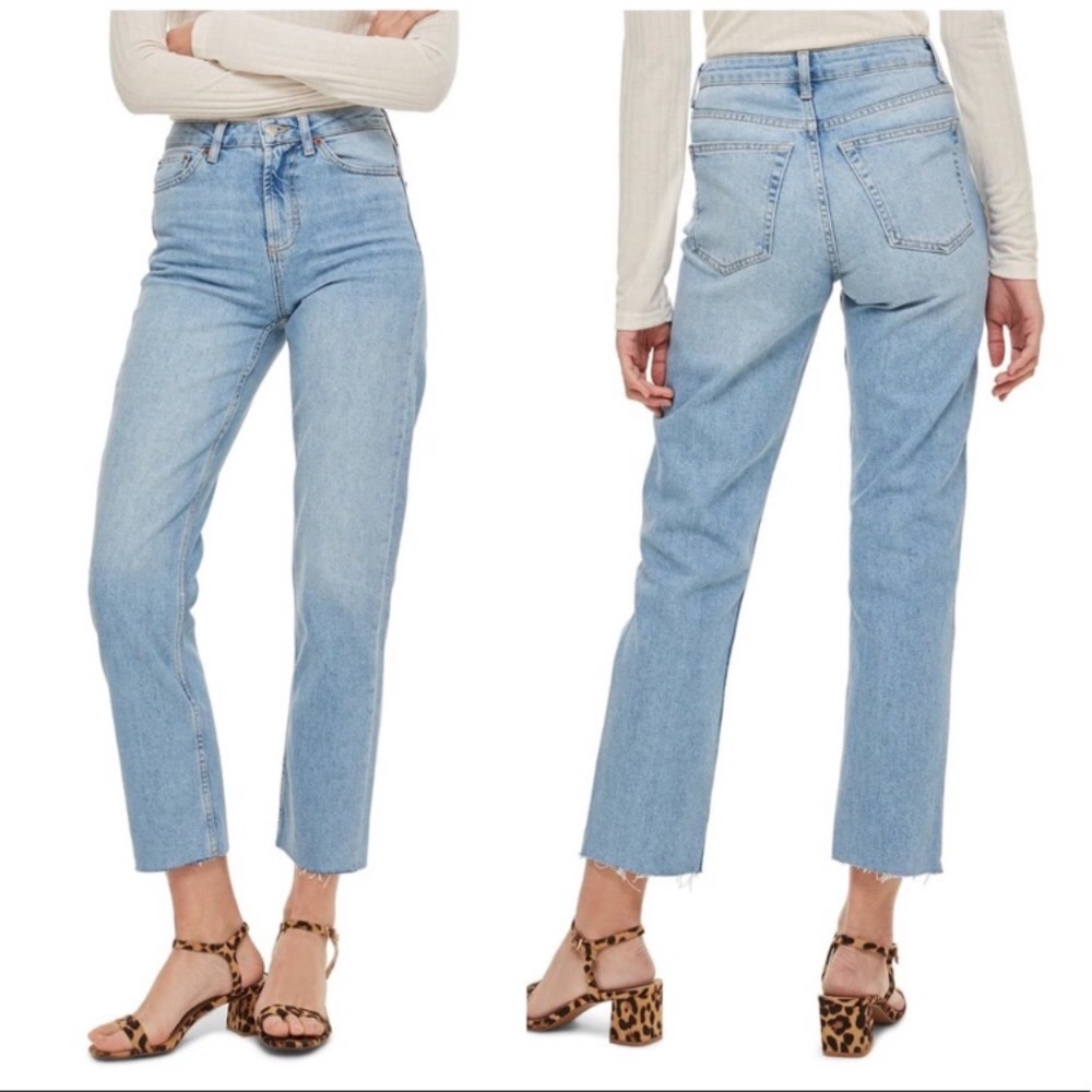 TOPSHOP raw edge straight leg jean crop